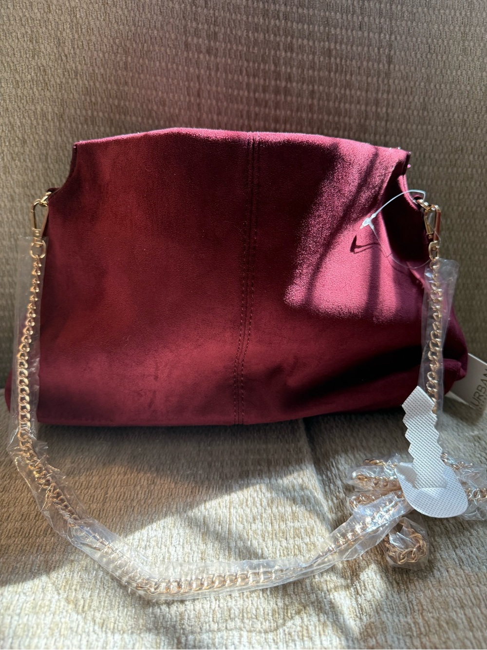 Urban Expressions Suede Clutch Shoulder Bag Detachable Strap Wine color